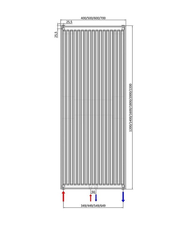 180x60 cm Type 22 - 2990 Watt - ECA Radiateur vertical à façade plate - Blanc (Ral 9016)